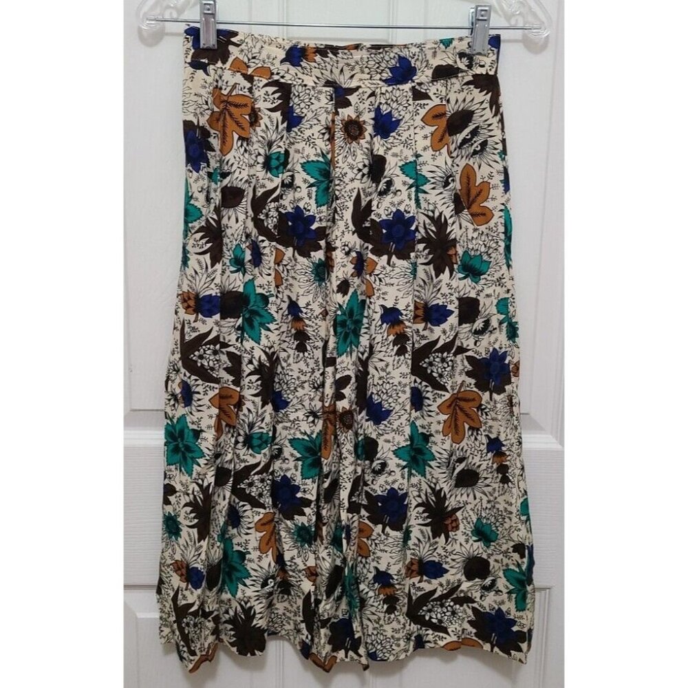 Vtg Sophisticates Jonathan Martin Pleated Midi Skirt Autumn Floral Cottagecore 6